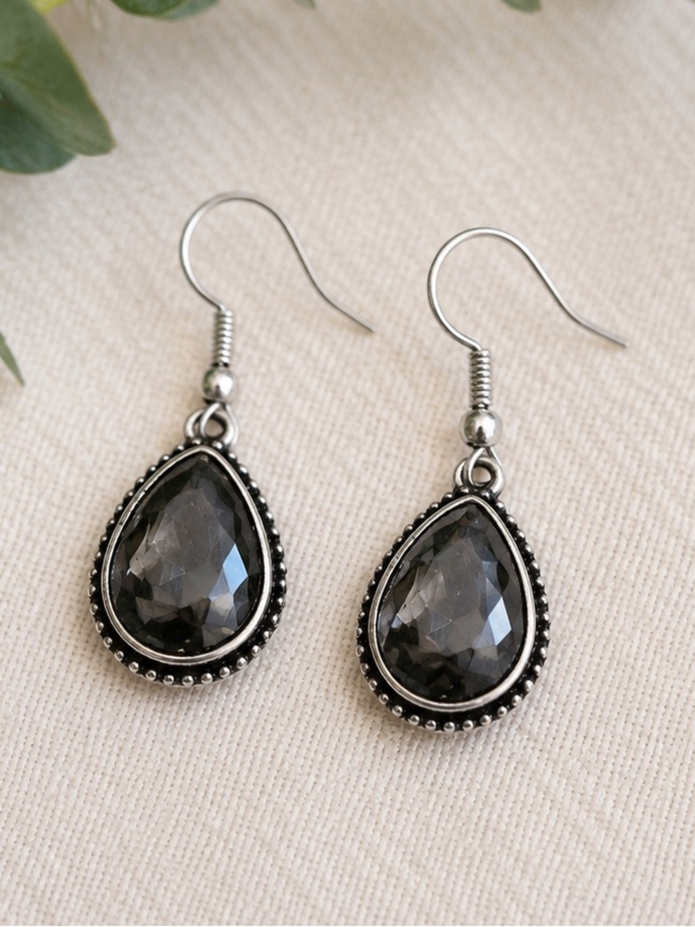 Anthropologie Silver Teardrop Faceted Crystal Drop Earrings